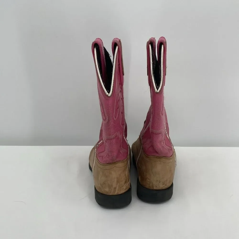Old West 1938 Western Boots Leather Tan Pink Cowgirl size 110